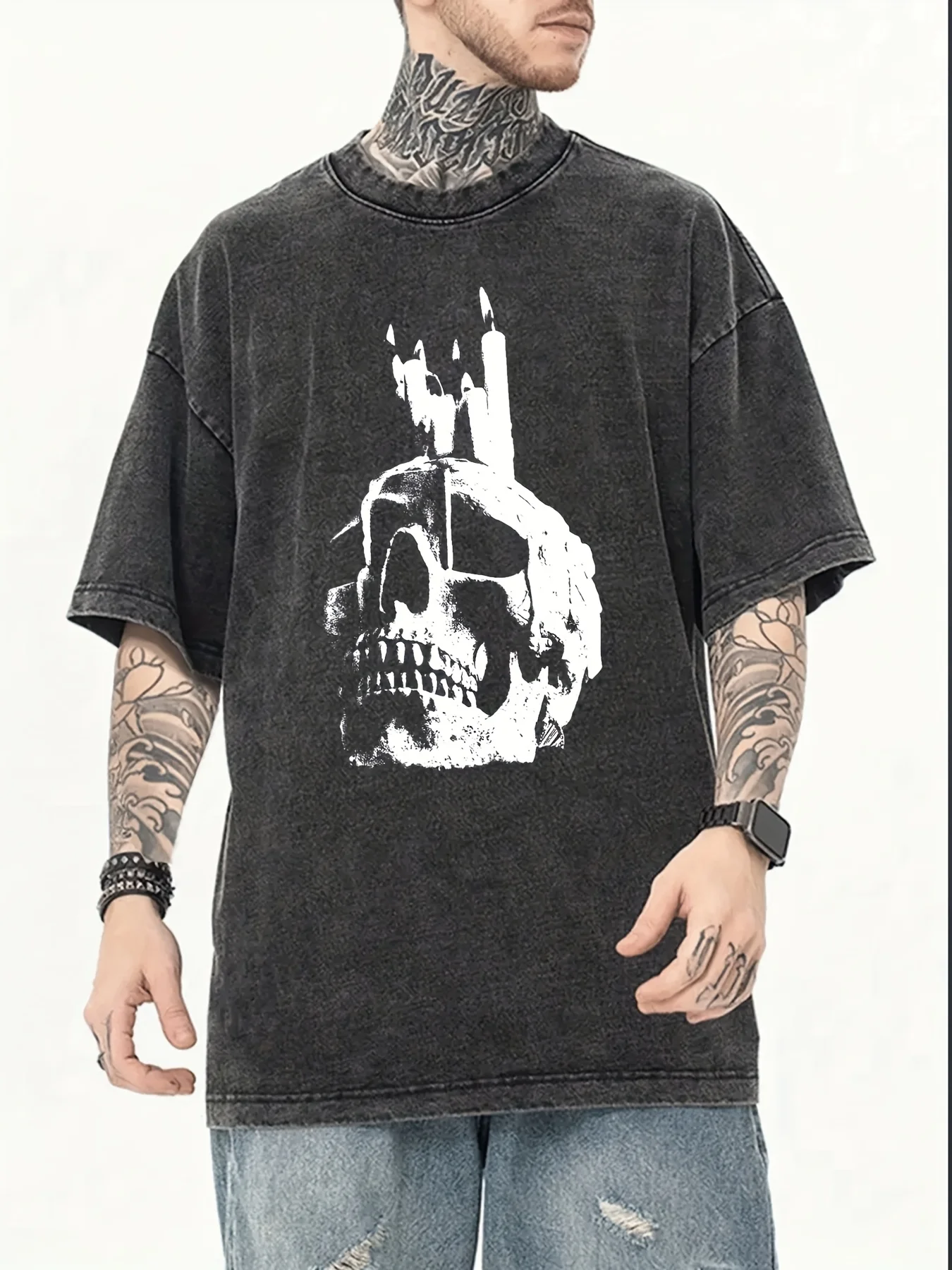 Black Tin Candle - T-shirt oversize da uomo con design