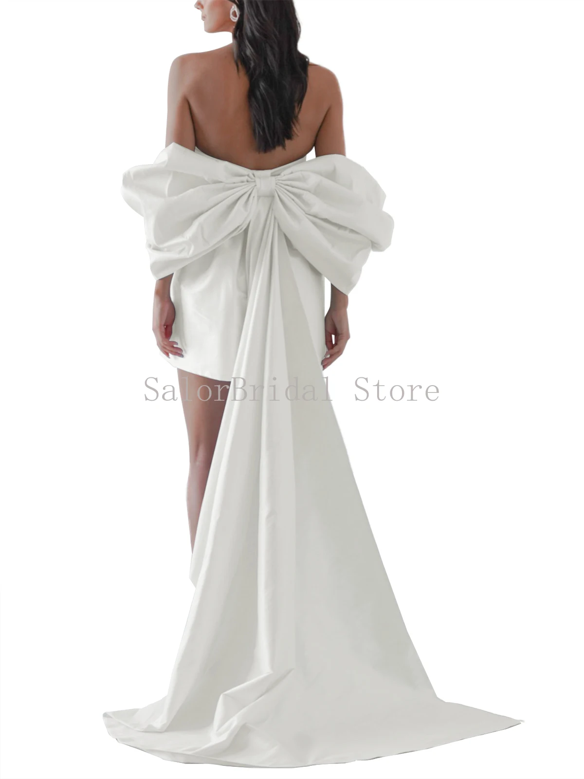 

Strapless Formal Bow Dress for Bride Satin Above Knee Mini Wedding Dress for Women Sexy Short Bridal Gown with Big Bow 2024 New
