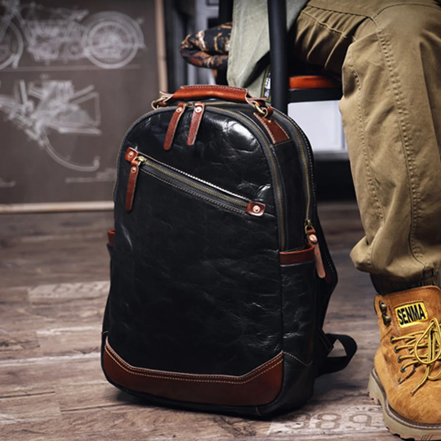 Men Premium Vintage Vegetable Tanned Genuine Leather Backpack Laptop Rucksack Casual Travel Daypack Premium Men's Bag