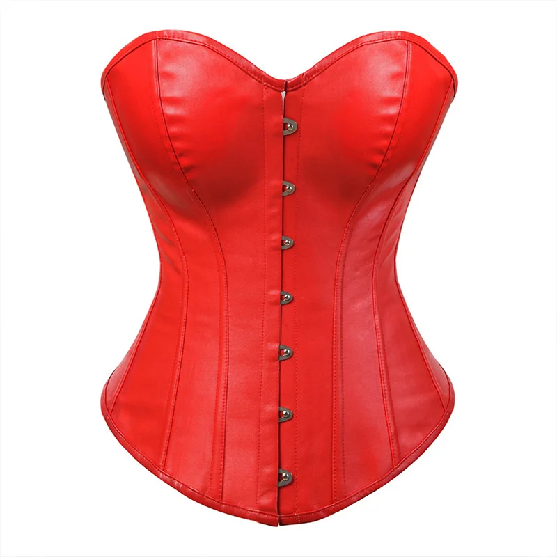 Espartilho de couro falso sexy clubwear bustier lingerie quente zíper rendas até cintura cincher topo