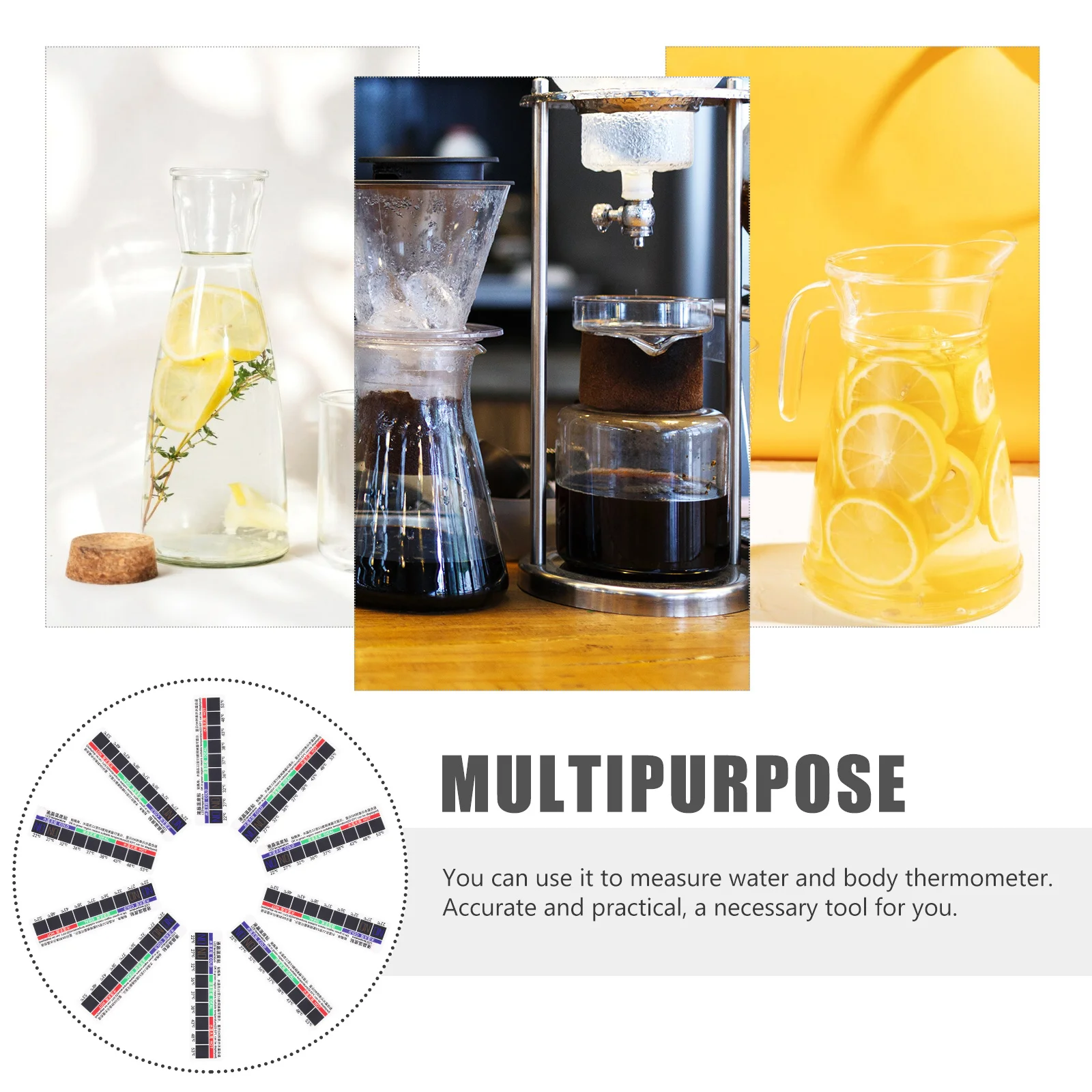 10 stuks fysiologische zoutoplossing temperatuurstrip hoogwaardige zelfklevende thermometersticker voor lichaamswaterbeker 22-53 ℃   Herbruikbaar LCD-scherm