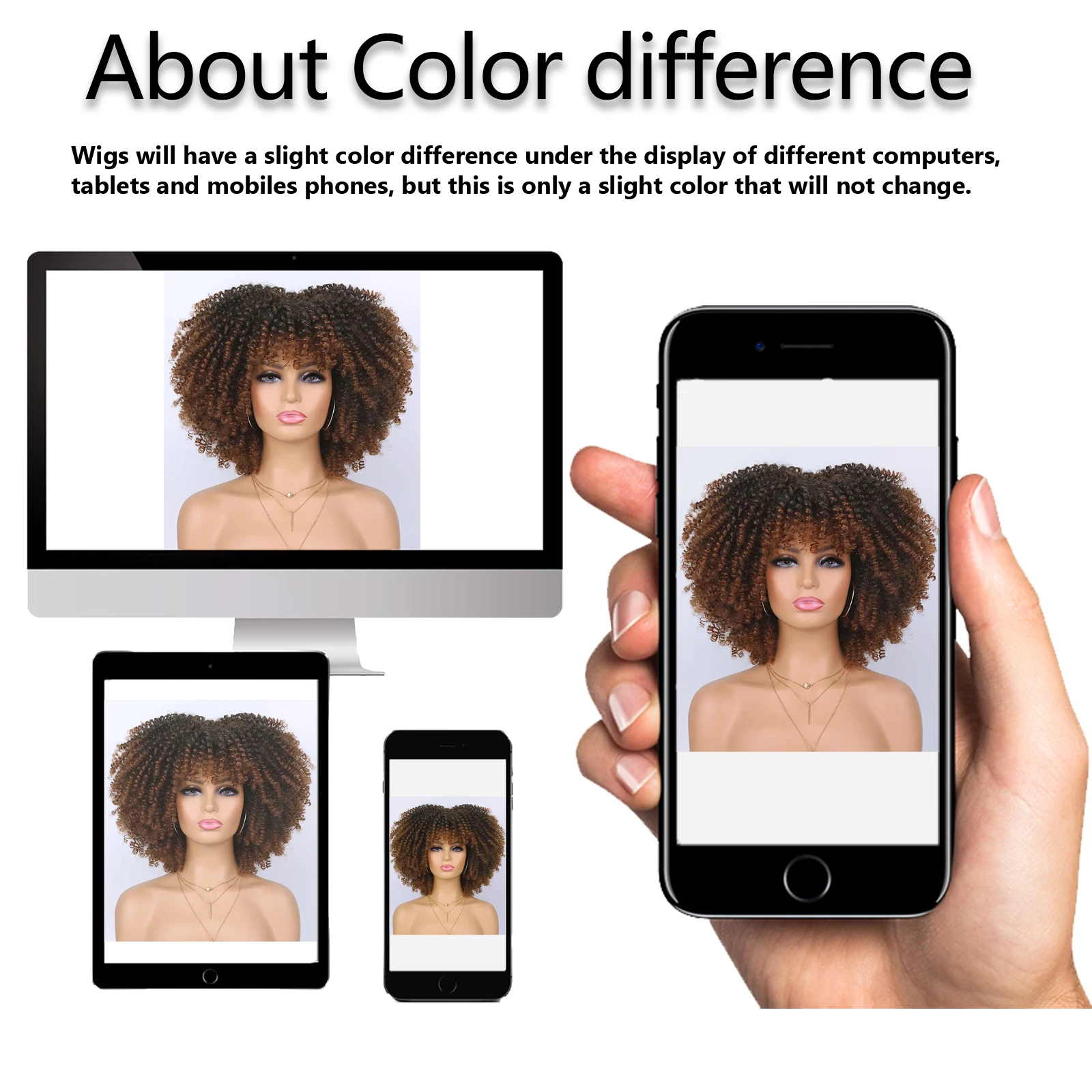 Tereshar Synthetic Short Curly Wigs for Black Women Afro Wig With Bangs Short Afro Kinky Curly Wig for Daily Party Wear