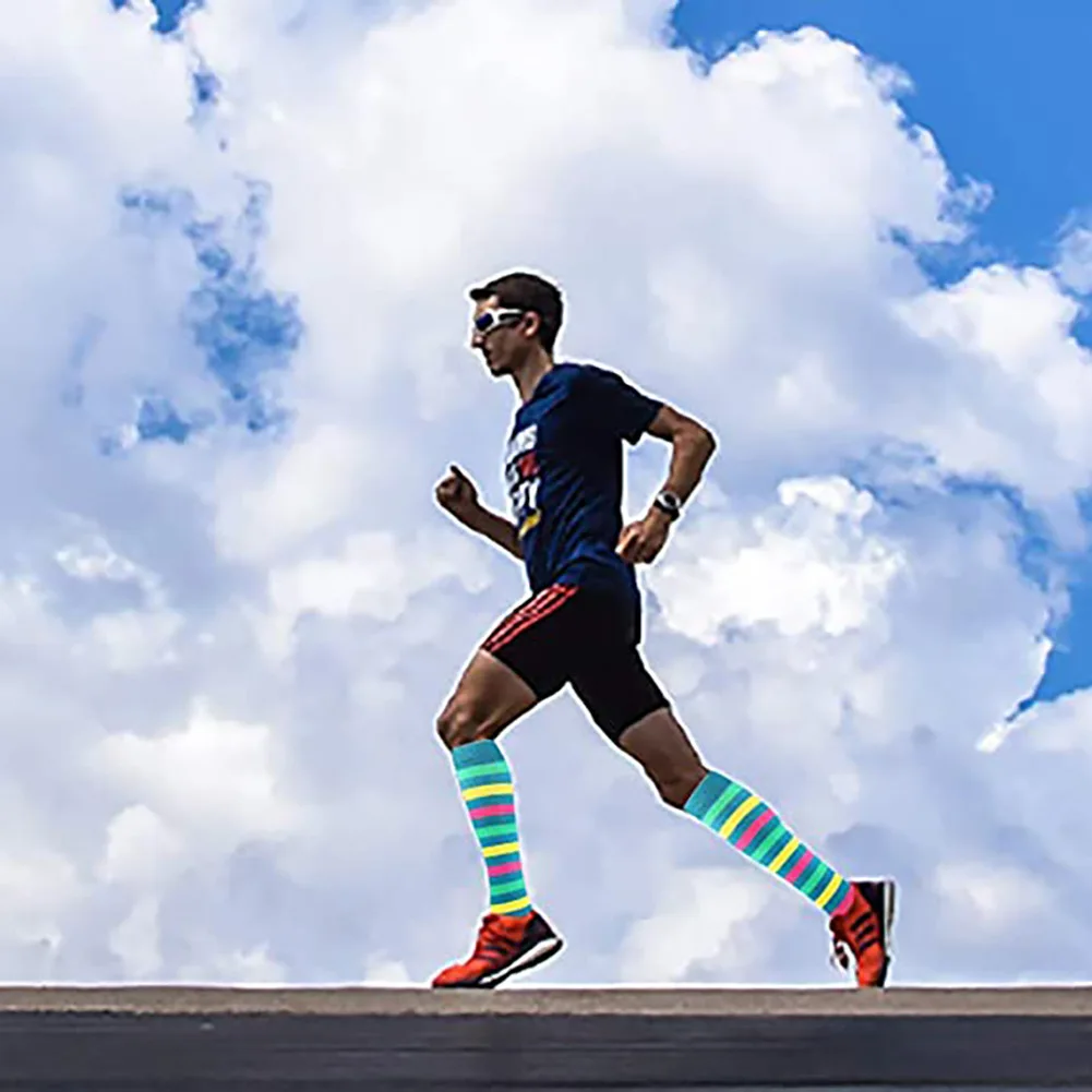 男性と女性のためのカラフルなストライプのコンプレッションソックス,女性のためのランニングスポーツソックス,ナースソックス,5ペア