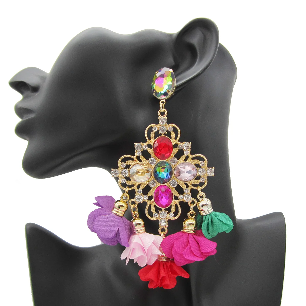 

Fashion Statement Earring Long Flower Dangle Big Earrings For Women Euorpe Evening Party Crystal Tassel Earings Wholesale