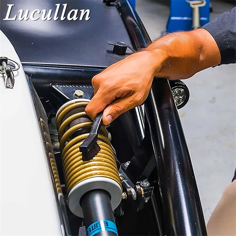 Lucullan cepillo de cerdas portátil con mango ergonómico, 7 pulgadas, costuras de Panel de coche, neumático, cuero, cepillo de limpieza de sala de
