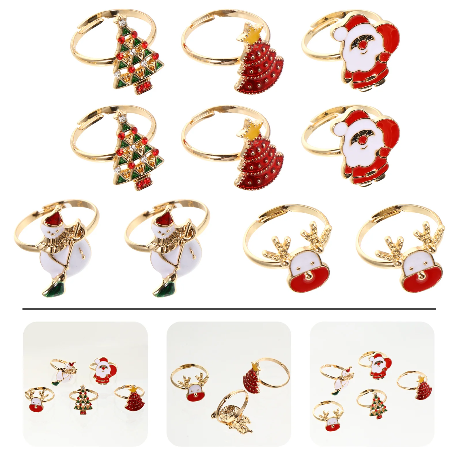 

10Pcs Christmas Cartoon Finger Rings Adorable Adjustable Unique Circlets for Party Jewelry Adorable Rings