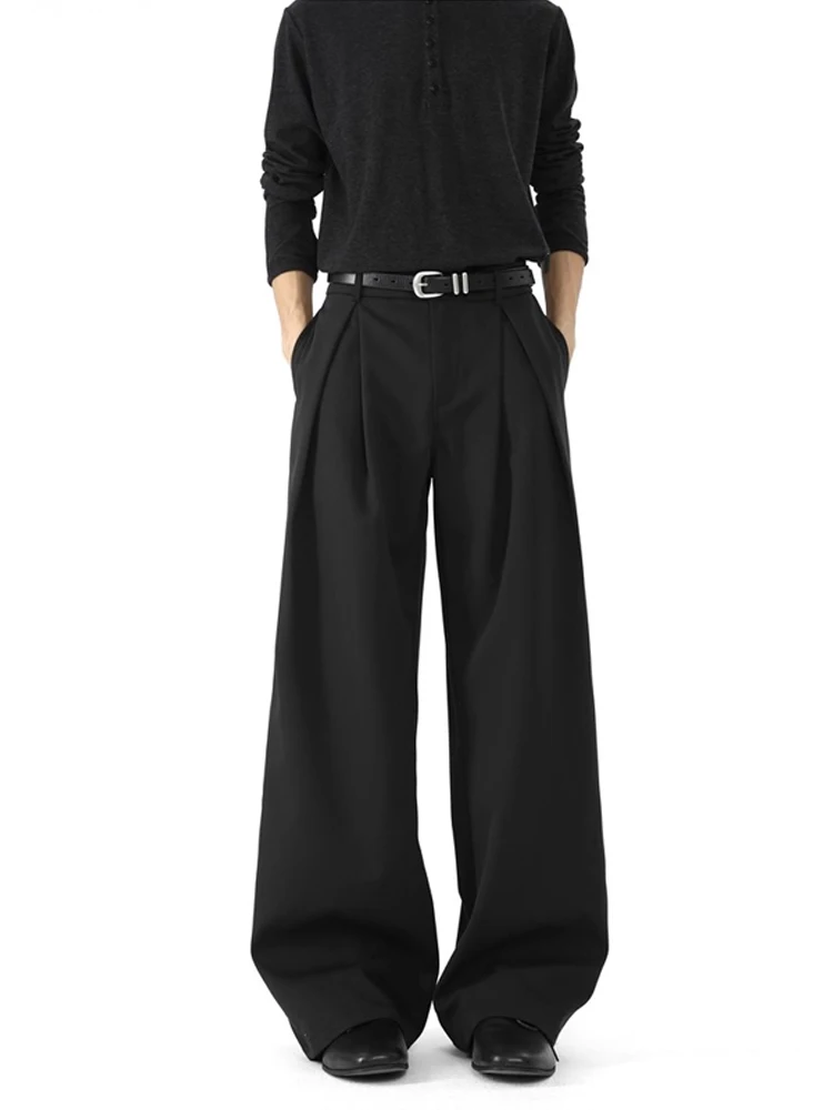 

ay Cleanfit Pleated Knife Wide Leg Pants Men's Loose Casual Trousers Autumn Trendy Drapey Loose Fit Youth Sle