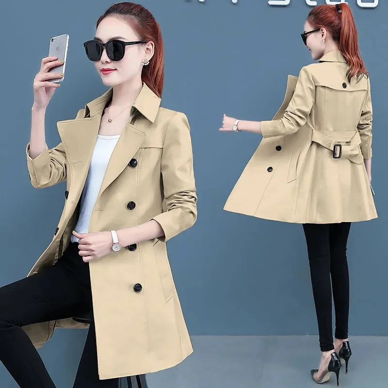 

Windbreaker Women New Coat Spring And Autumn 2024 Mid Length Slim Fit Versatile Casual Korean Double Breasted Button Coat Women