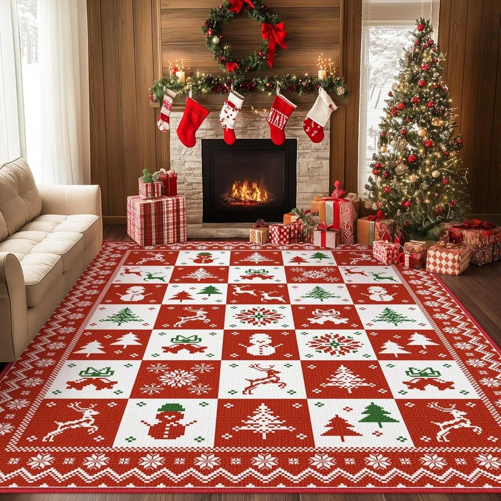 Santa Claus Christmas Tree Elk Carpets for Living Room Bedroom Area Rug Entrance Doormat Christmas Decor Non-slip Sofa Floor Mat