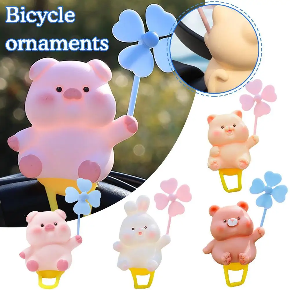 1pc Cute Animals Motorcycle Bicycle Ornament Pig Cat Rabbit Windmill Mountain Bike Pendant Adorable Pet Riding Accessories