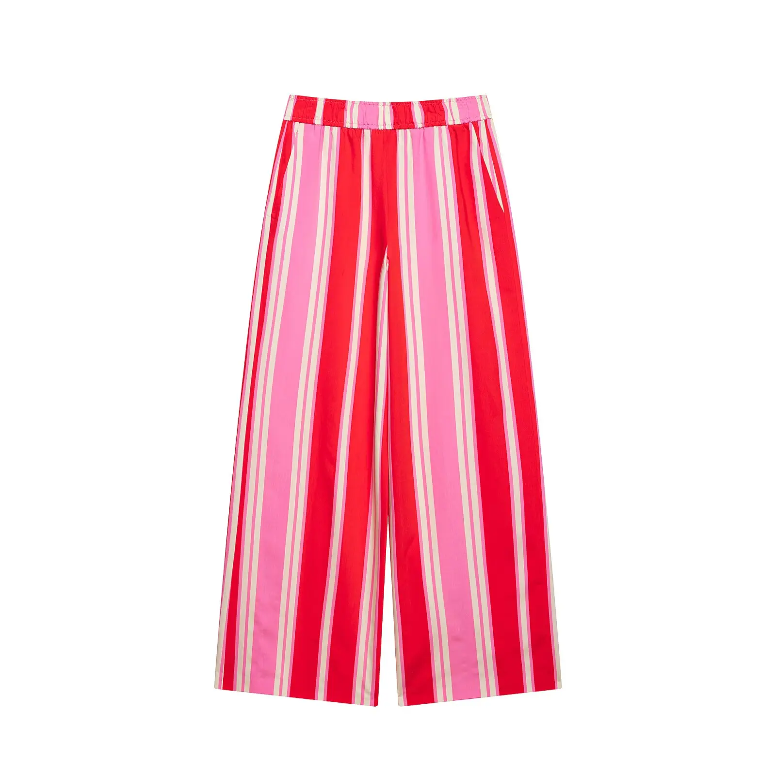 Willshela Women Fashion Striped Straight Pants Vintage High Elastic Waist Full Length Female Chic Lady Trousers