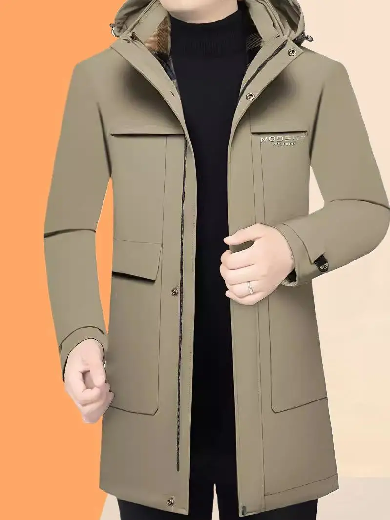 

Winter New Fce Lined Thiened Cotton Jaet for Men Busin Casual Hooded Color Warm Cotton Coat Trendy
