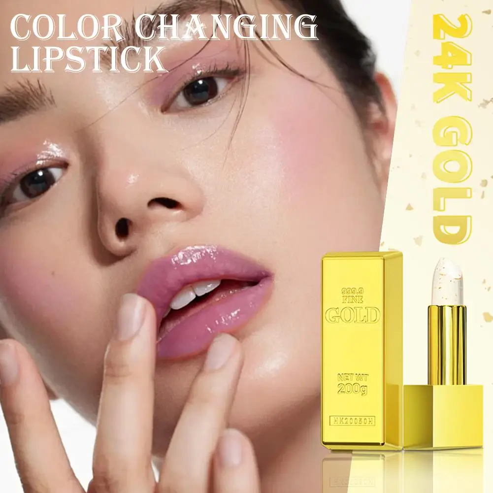 Rossetto che cambia colore placcato oro Lamina d'oro liscia Labbro idratante Brillante duraturo Trucco Non appiccicoso Blam Lungo lucido Y8S7