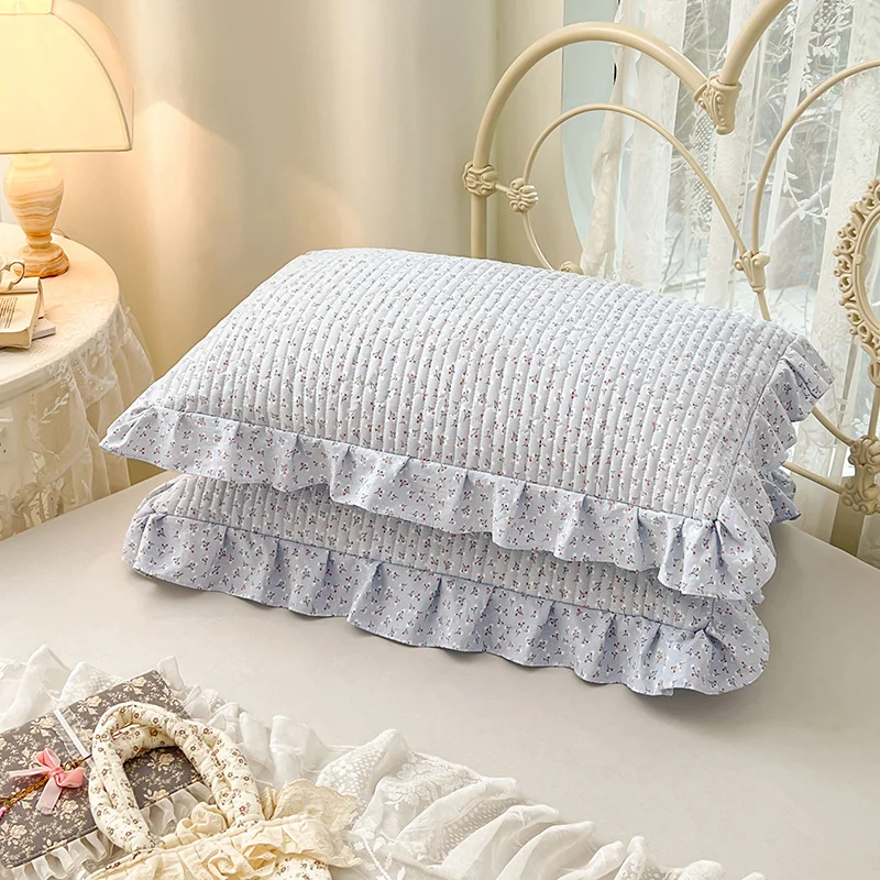 2 fundas de almohada acolchadas florales con borde de encaje, adecuadas para almohadas de cama de tamaño estándar, utilizadas para dormitorio