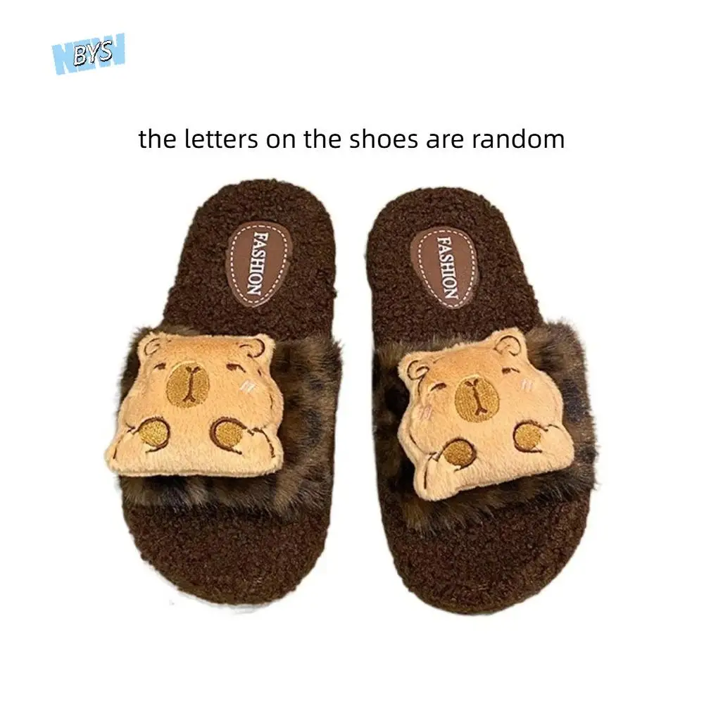 

Thick Soled Fluffy Capybara Plush Slippers Cartoon Home Wear Capybara Dolls Slippers Anti-slip Cute Winter Cotton Shoes Gifts