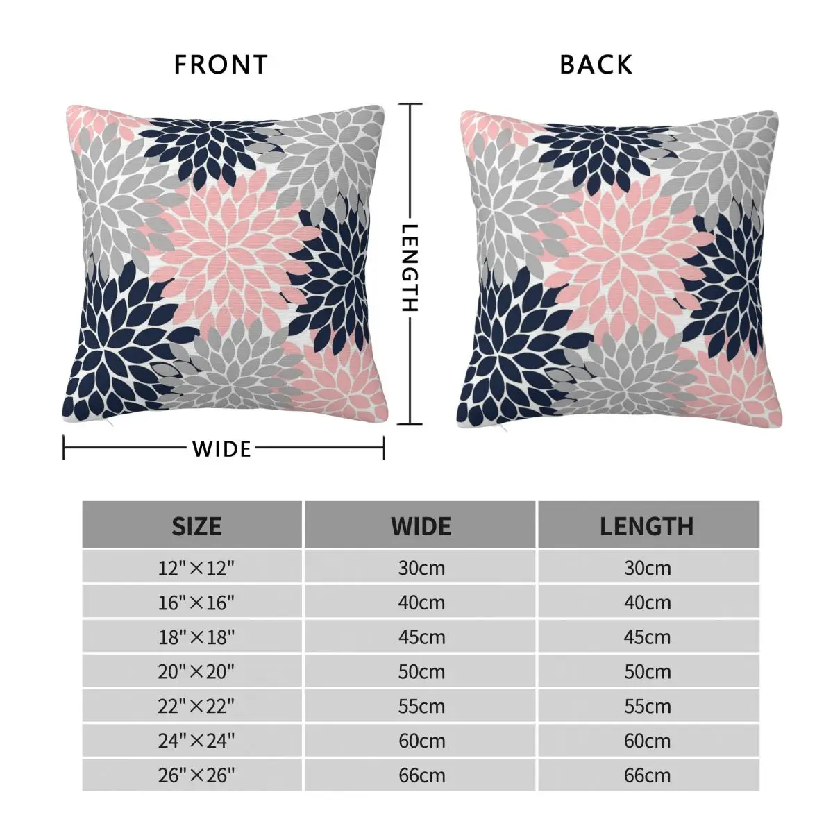 Navy Coral Gray Flowers Burst Floral Pillowcase Polyester Linen Velvet Printed Zip Decor Pillow Case Bed Cushion Case