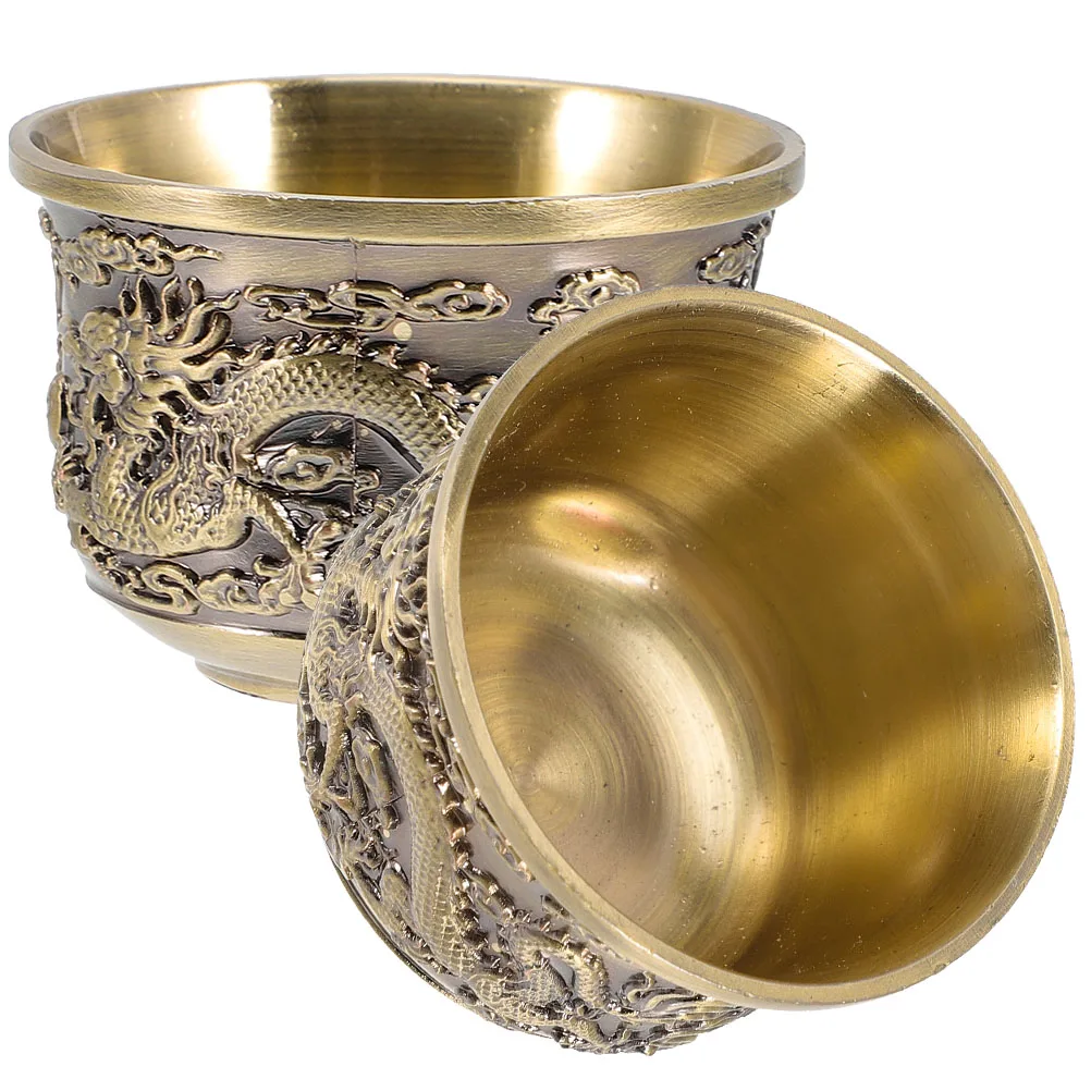 

2 Pcs Bronze Dragon Zinc Alloy Anti Slip Desk Cup Chinese Style Tea Mug Retro Teaware Home Office Decor Gift