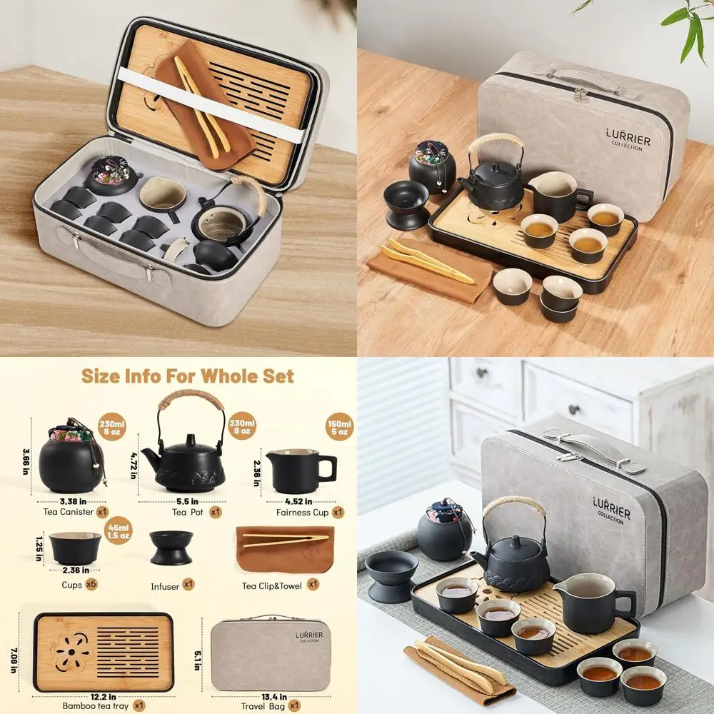 

Portable Asian Gongfu Tea Set for Adults - Grey Leather Travel Case, Suitable for Home, Office, and Outdoor Use