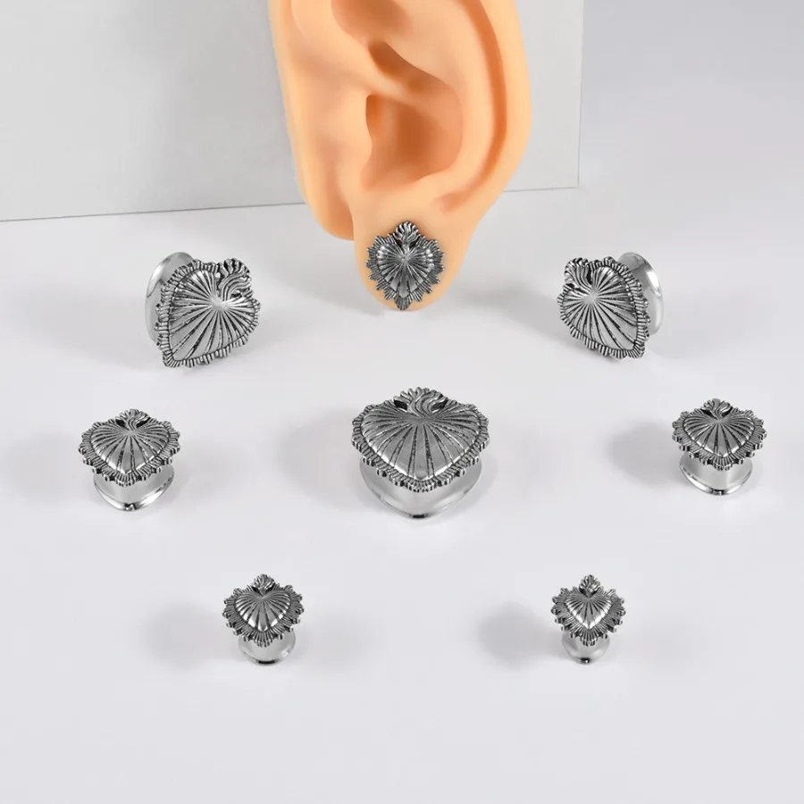 1 Pair Stainless Steel Heart-shaped Colored Steel Ear Integrated Earlobe Expansion Piercing Device 8-25mm