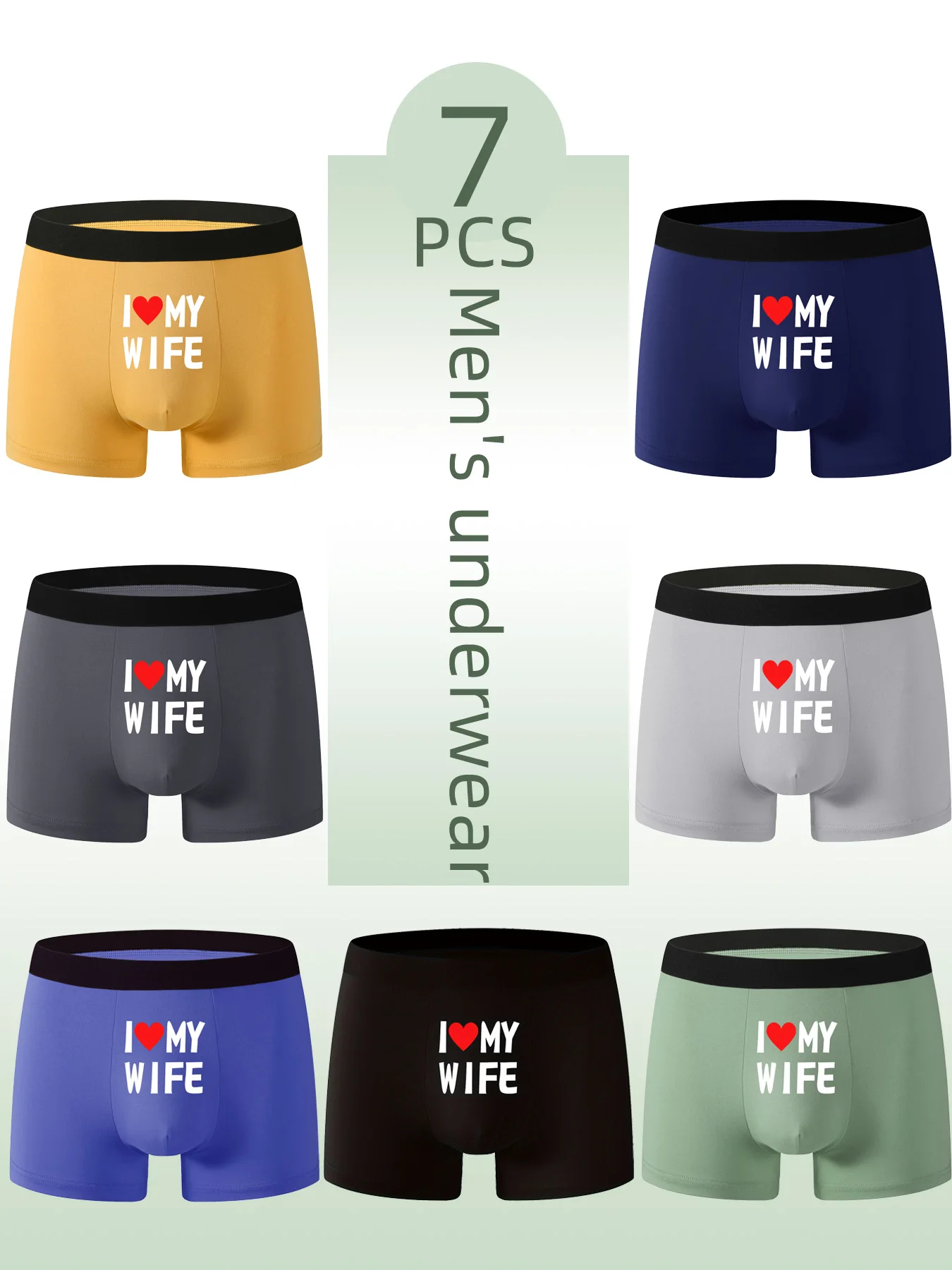 

7 Pcs Men's Boxer Set, "I ❤️ MY WIFE" Fun Print Shows Personality, Breathable & Skin-Friendly Material, Snug Fit Like Tailored