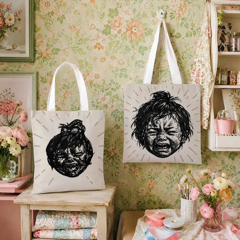 Expressive Faces Linocut Portraits Storage Bags Versatile Canvas Tote For Shopping Work School Travel And Daily Carry