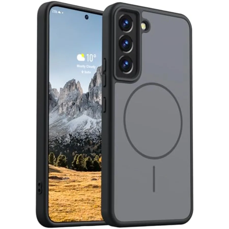 

for Samsung Galaxy S22 Case Magnetic, [Compatible with Magsafe] Frosted Skin-Feel Solid Dual-Tone Panel with Soft Edge, Protect