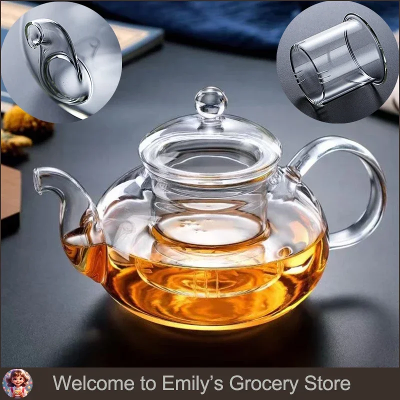 

1000ml Chinese Glass Flower TeaPot Filterable Heat-resistant Thickened High Borosilicate Heatable Glass Tea Kettle for Household