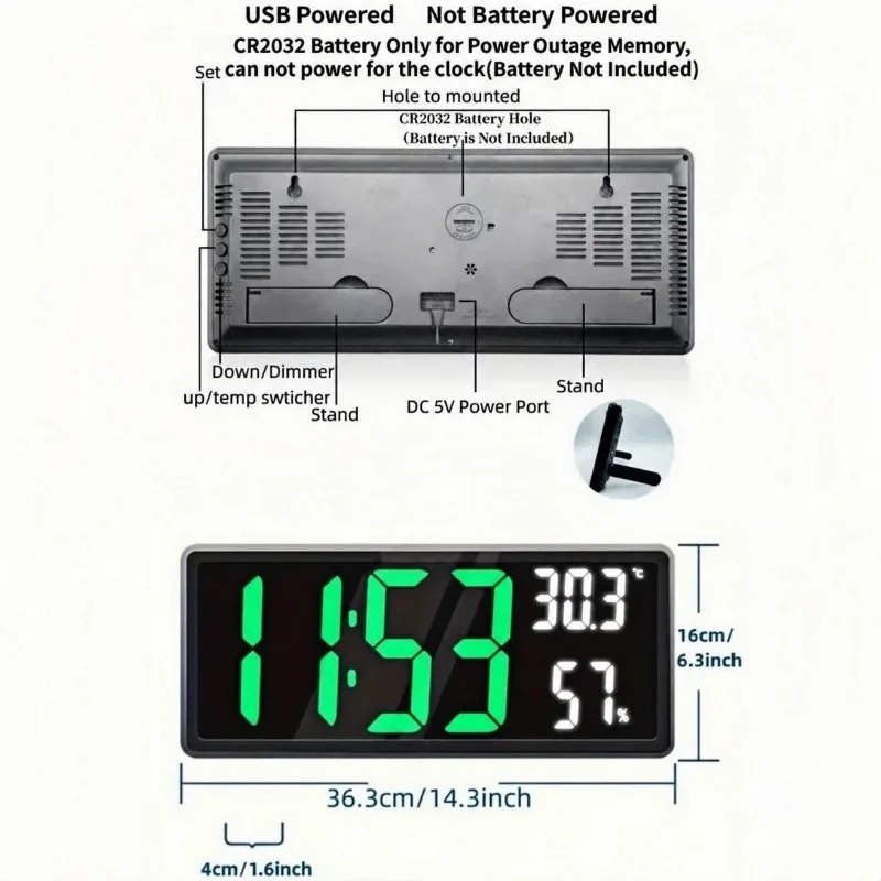 Large Digital Wall Clock Temperature and Humidity Display Night Mode Table Clock 3 Display Modes 12/24H Electronic LED Clock