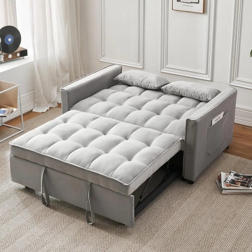 

Sofa Bed, Modern Velvet 3-in-1 Convertible Futon Sofas Bed with Adjustable Backrest and Storage, Includes Pillows, Sofa Sleeper