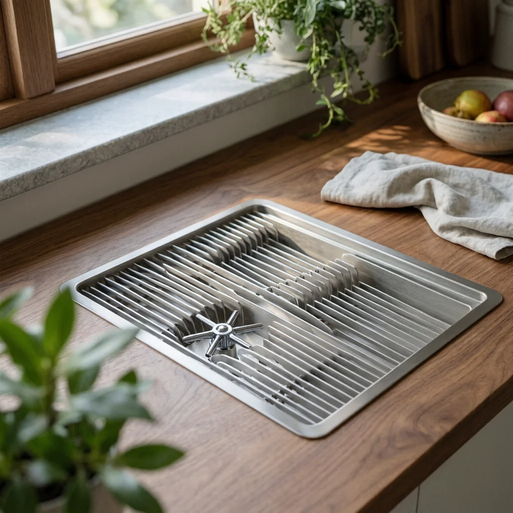 Recessed Coffee Drain Tray with Central Drain Opening Low-profile Rinse Platform for Commercial Coffee Bars
