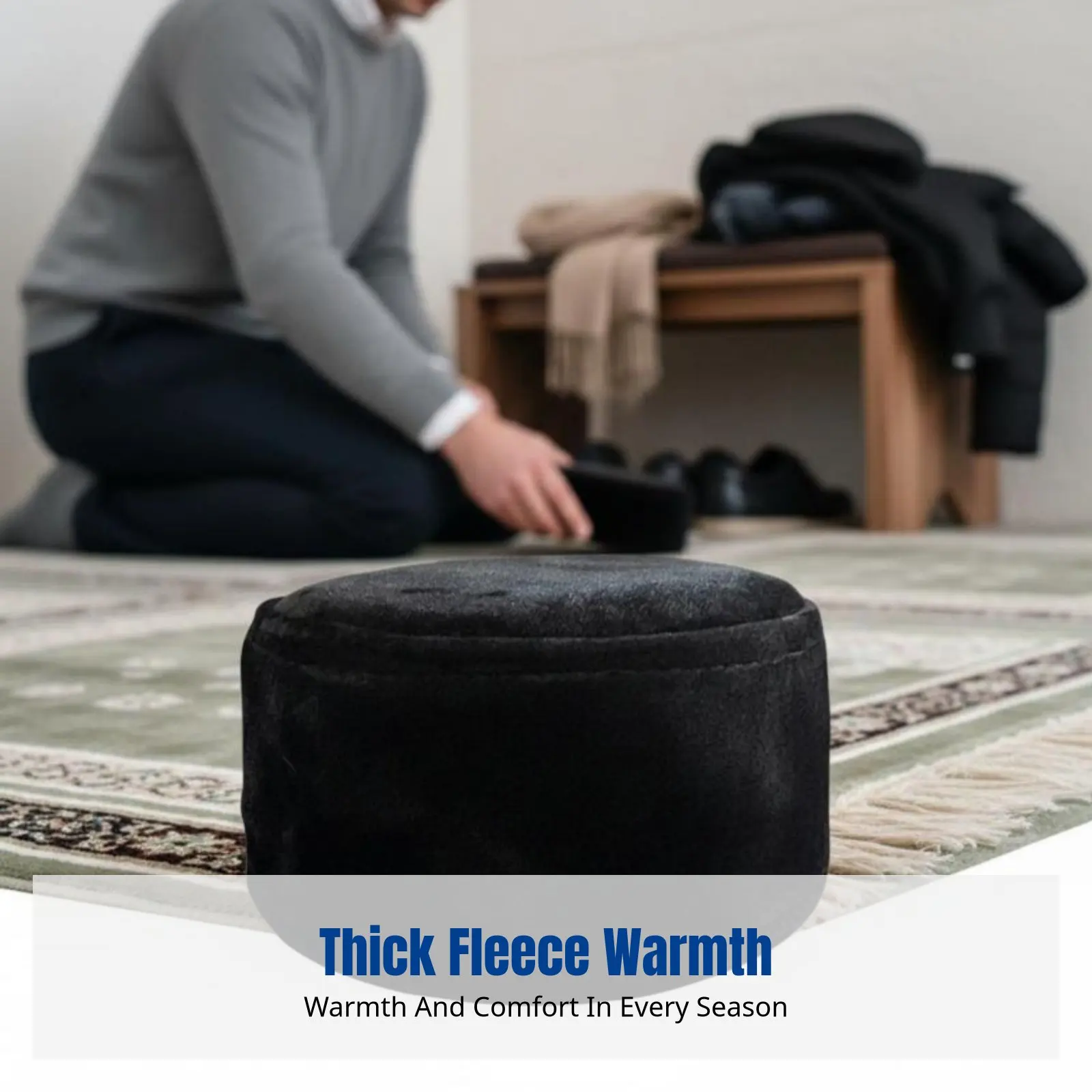 

Muslim Prayer Cap for Men, Thick Plush Hui Hat, Winter Warmth, Simple Traditional Design