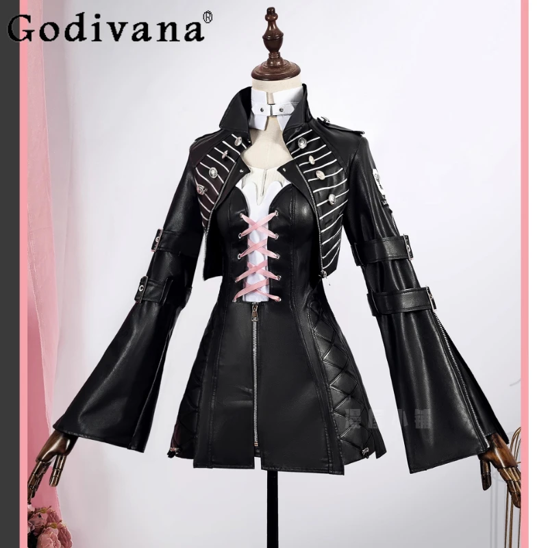 Pu Leather Suit Sexy Skirt Set Women Rhythm Connection Halloween Party Outfit‌ Female Play Role Uniform Anime Outfits