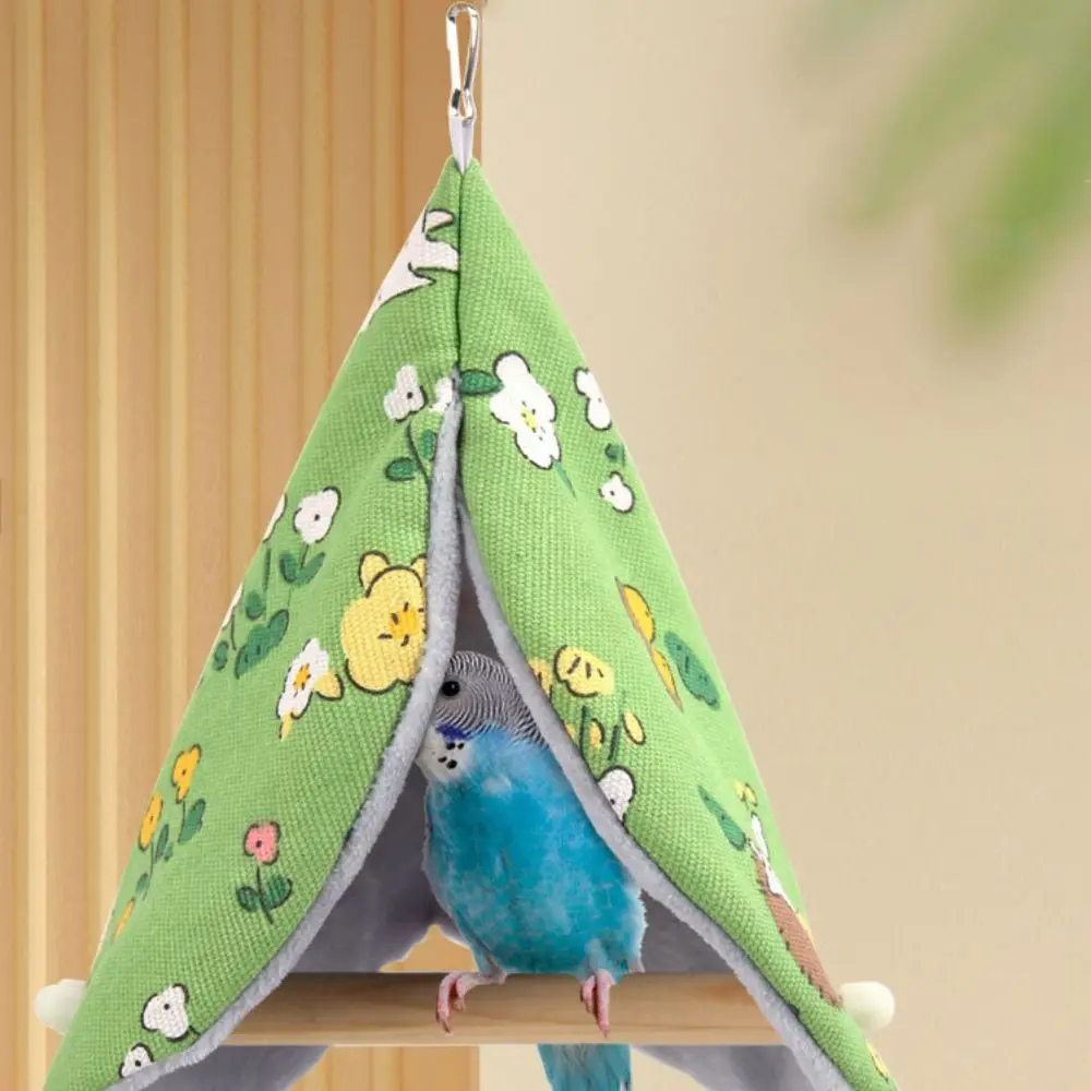 

Winter Bird House Cartoon Print Bird Hammock Windproof Warm Parrot Cotton Nest Soft with Hook Bird Swing Bed Winter