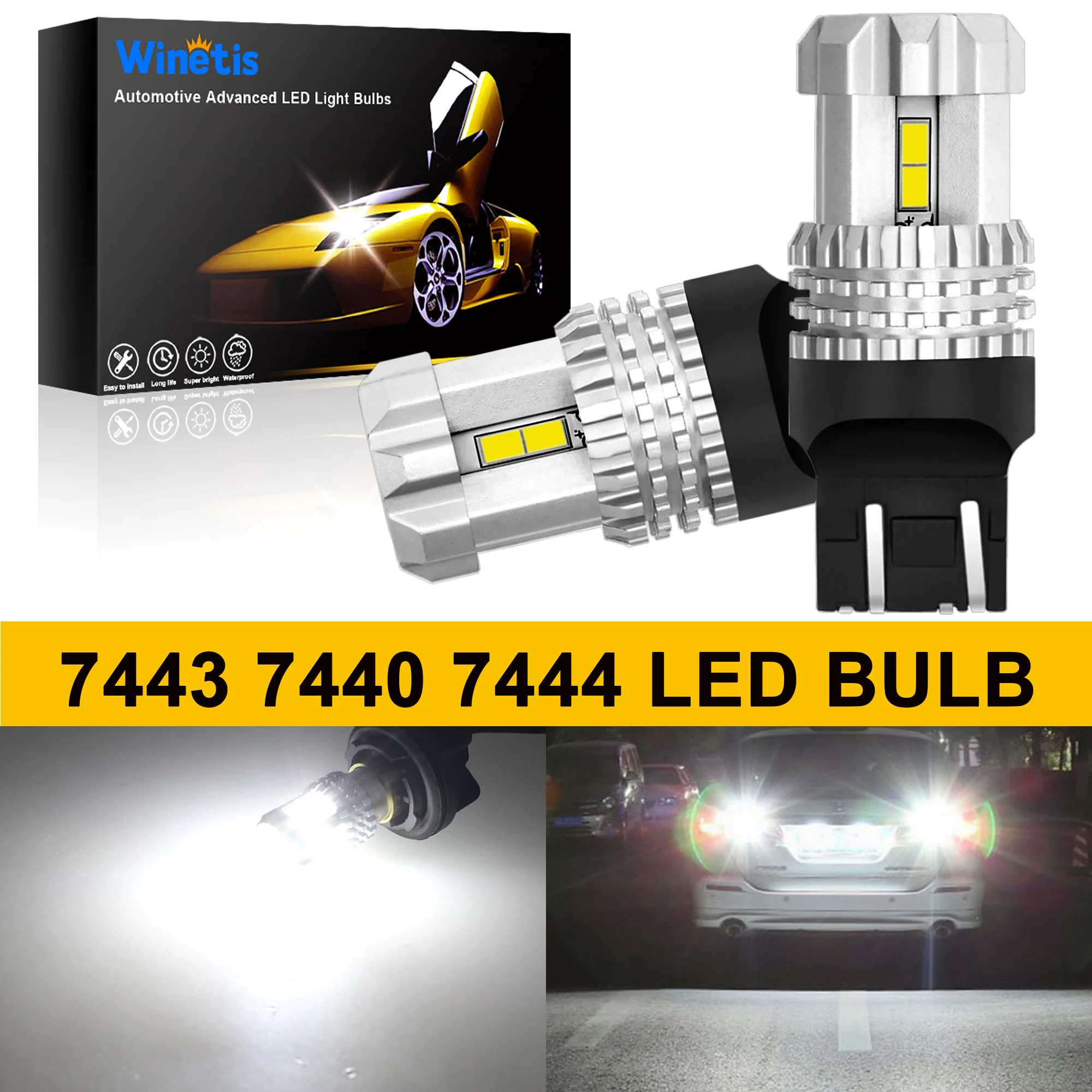 

Winetis 2X 7443 7440 12-LED 6500K White Reverse Backup Brake Tail Stop Parking Light Bulbs CANBUS Error Free