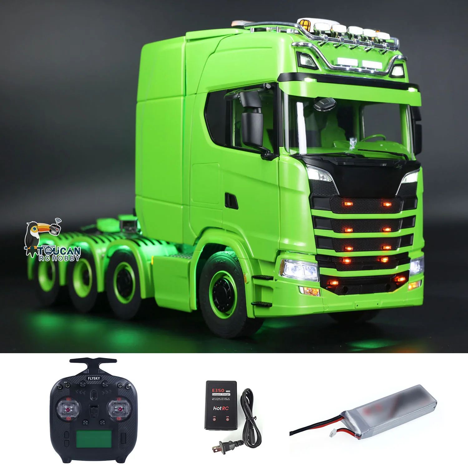 1/14 RC Tractor Truck 770S 8x8 Metal Chassis Remote Control Lorry ST8 Radio Battery RTR Warning Lights Spotlight Magnetic Roof