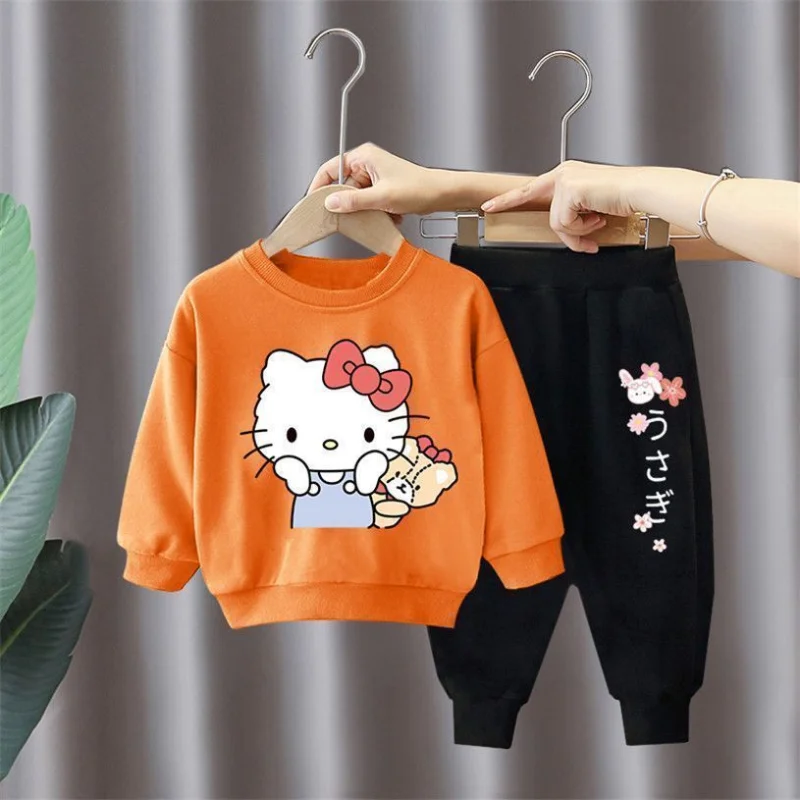 Hello Kitty Printed Kids Tracksuits Spring Autumn Clothing Loose Fashion Cartoon Children Sweatshirt Long Sleeve Suit Boys Set