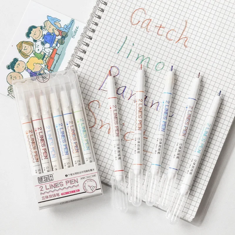 Two-color Key Double-line Pen Three-dimensional Outline Cute Dreamy Drawing Creative Round Head Hand Account Pen Fluorescent