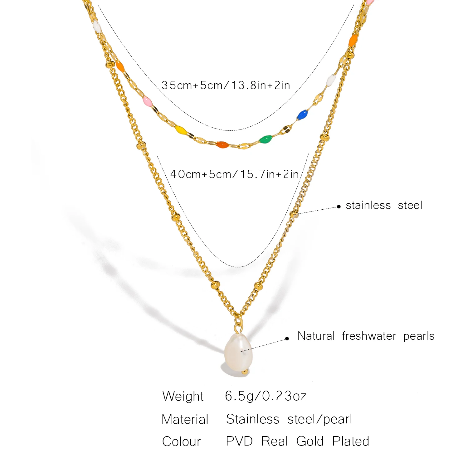 UHBINYCA Double-layer Layered Necklace for Women, Stainless Steel Chain Pearl Charm Pendant Necklace for Daily Jewelry
