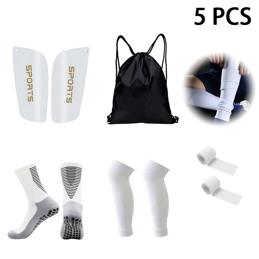 5PCS Set Teenagers Football Bag Soccer Socks Grip Men Sport Socks Soccer Leg Cover  Shin Pads Soccer Training Shank Board Bandag