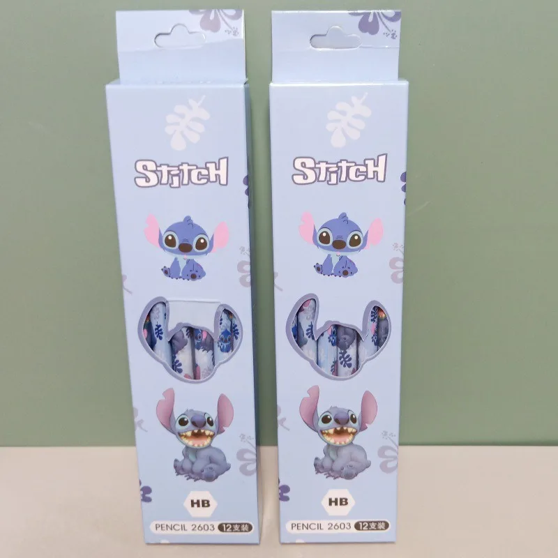 12 pezzi Disney Stitch matite in legno Set serie Lilo & Stitch penna di cancelleria materiale scolastico per bambini carino temperamatite regali