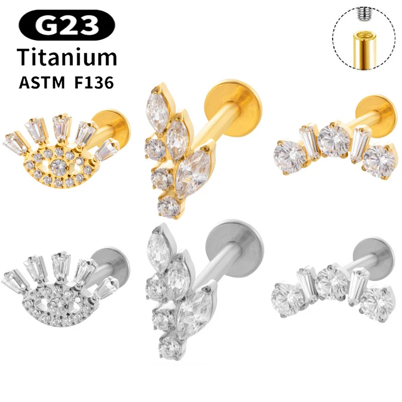 

1PC G23 Titanium Piercing Lip Studs Internal Thread Labret Horse's Eye Zircon Ear Stud Cartilage Tragus Lobe Piercing Jewelry