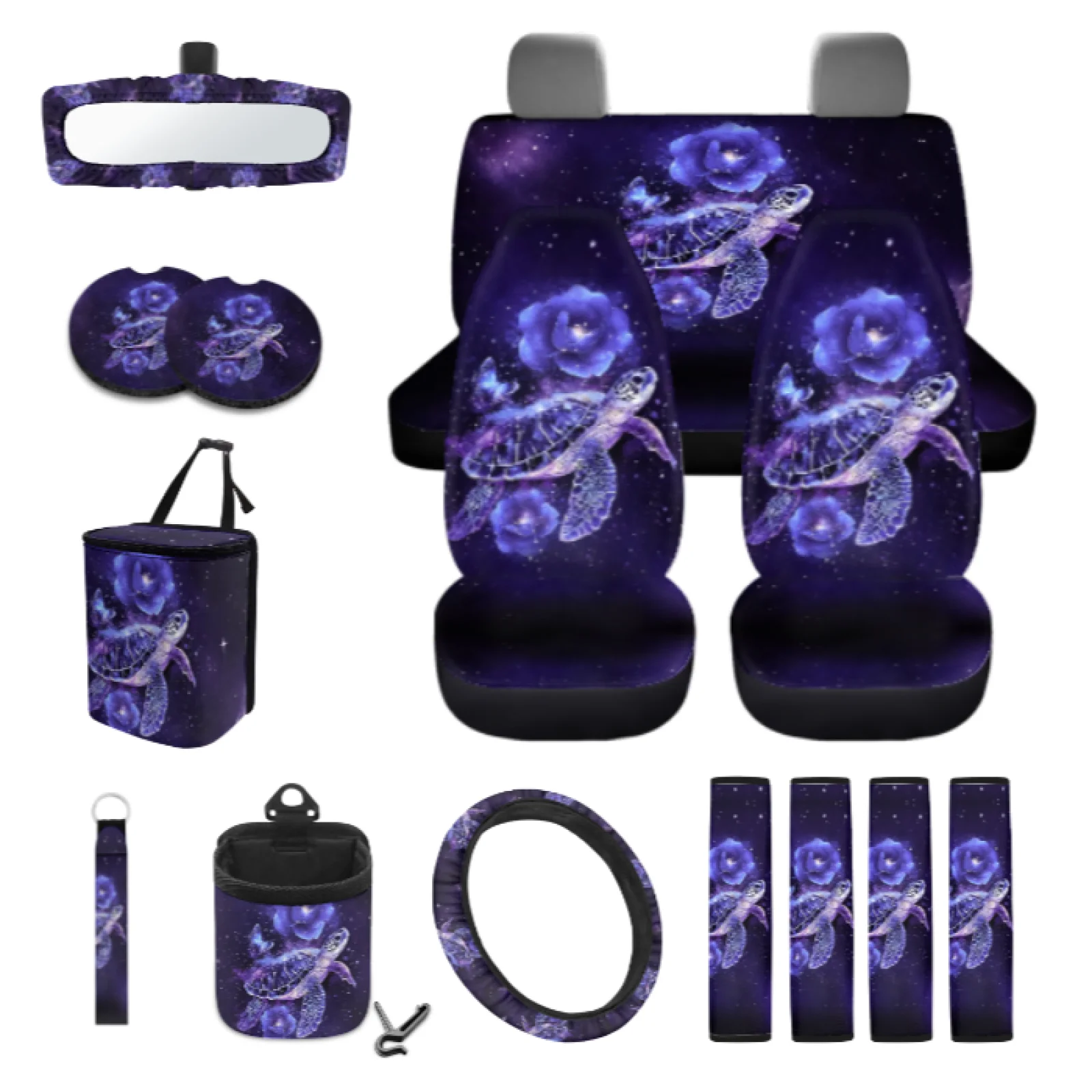Coloranimal Sea Turtle Print 15 Piece Car Seat Covers Soft Easy Install Auto Seat Cover Kit Suitable for SUV Car Interior