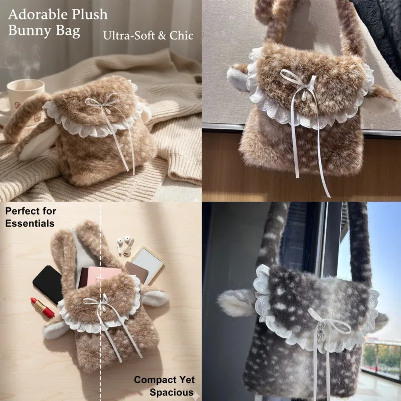 

Y2K Deer Backpacks Korean Women Handbag Winter Plush Girls Soft Shoulder Bag Cute Crossbody Bag Trendy Fluffy Bag Backpacks New