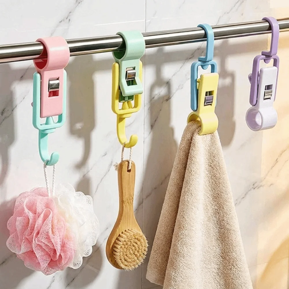 4PCS Practical Plastic Tube Clamp Hook Detachable Space Saving Bar Slide Hook Wall Mounted Rod Clip Hook for Kitchen
