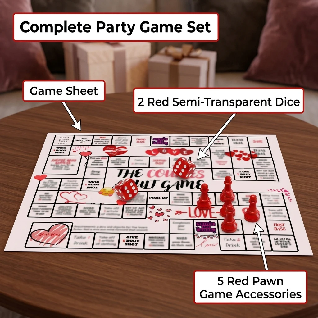 Couples Adult Party Game Set 1 Paper Sheet 2 Dice 5 Pawns Romantic Date Night Relationship Truth or Dare Interactive Activity
