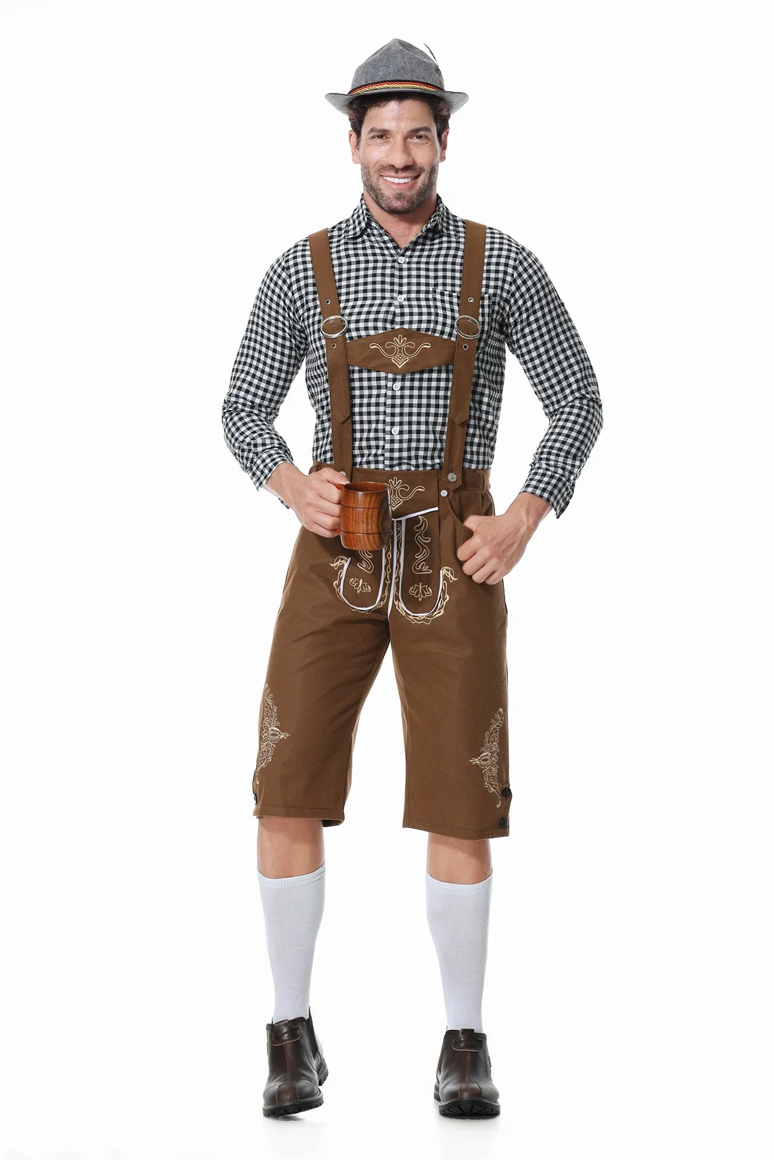 Deutsch Oktoberfest Cosplay Kostüm Herren bayerische Lederhosen Shorts Top Trachten Outfit Set