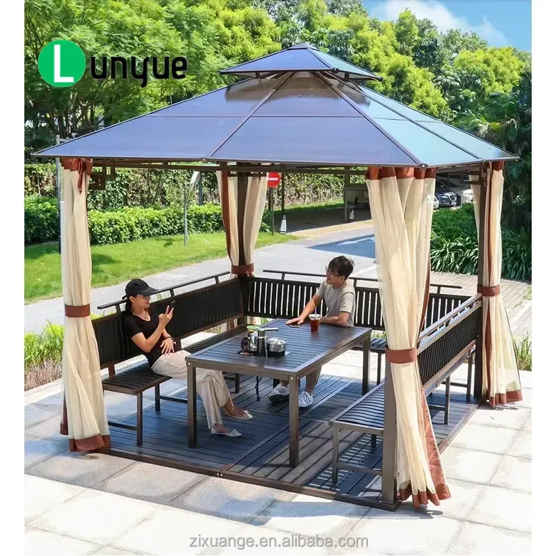 Luxury Aluminum Alloy Hard Top Patio Tent 3x4m Double Layer Polycarbonate Roof Outdoor Garden Terrace Canopy Durable