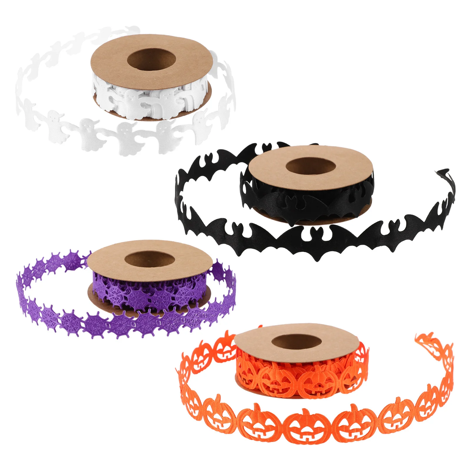 

4Pcs Halloween Decorative Ribbon Set Ghost Bat Pumpkin Spiderweb Shapes for Party Decor Gift Wrapping Wreath Making DIY Crafts