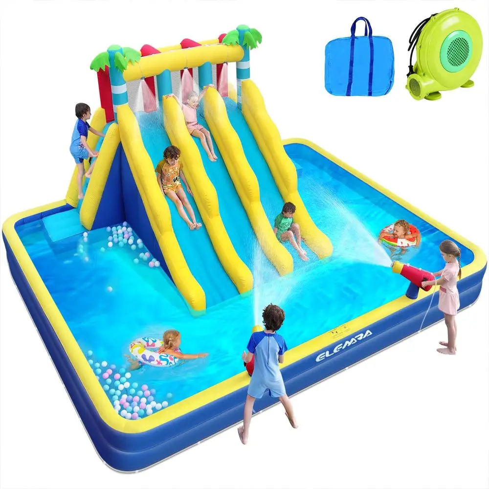 

Inflatable Water Slide for Big Kids w Large DoubleLayer Pool, 20.66x16.4FT, Water Park for Kids Backyard w 3 ExtraLong Slides,