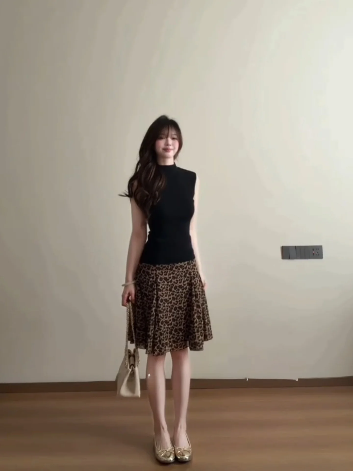 Tiger Print Chiffon A-Line  Skirt Women's Spring Autumn High Waist Slimming Umbrella Skirt Short Style Casual Dress